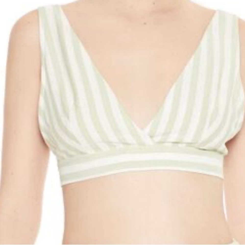 Forever 21 Striped Plunging Crop Top - Green and White Striped NWT
